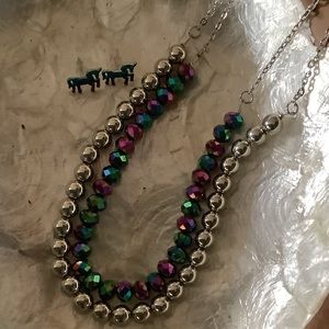 Unicorn oil spill earrings and oil spill necklace🦄💕